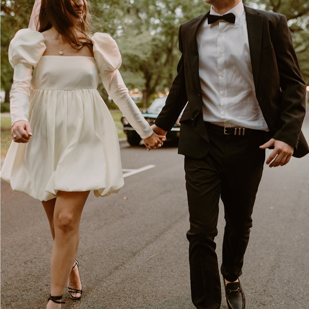 Bridal White Puff Sleeve Mini Dress